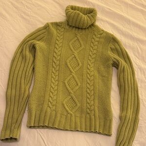 Lime Green Banana Republic Cable Knit Turtleneck Sweater